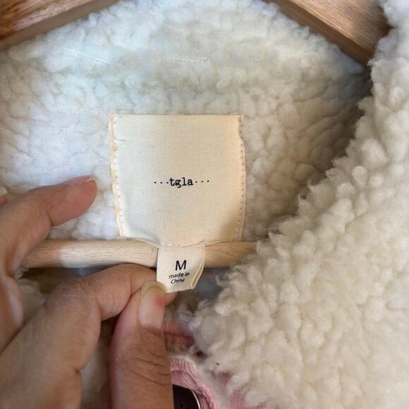 TGLA Sherpa Corduroy Trucker Lined Shirt Jacket Size Medium Soft Pink Winter - Picture 8 of 11
